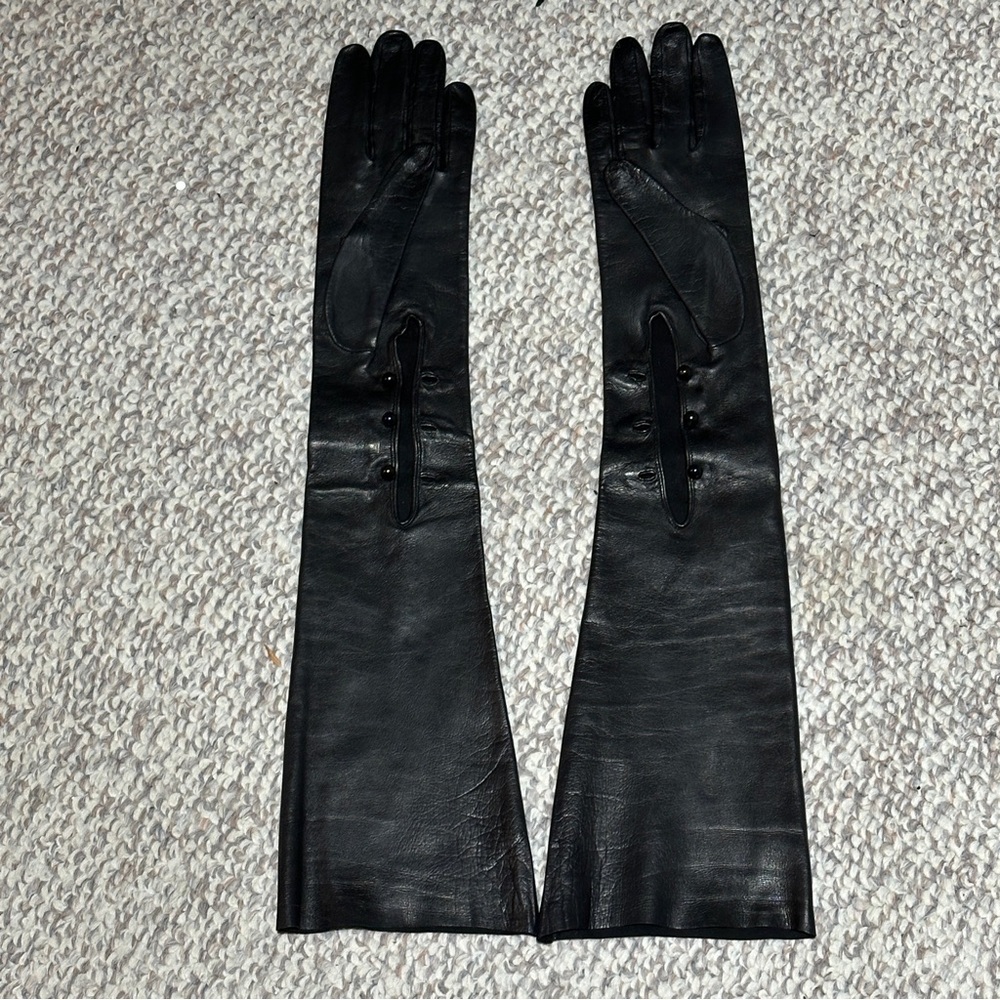Beautiful long black leather gloves